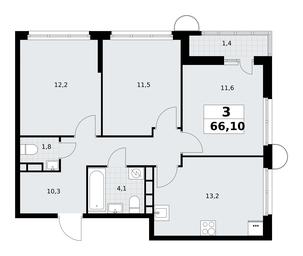 2-BD Apartment Sale, 66.1平方米 at Rodniye Kvartaly, Kvartal № 33, Marushkinskoye Settlement, Moscow, Russia #4