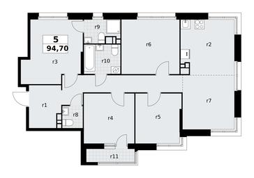 4-BD Apartment Sale, 94.7平方米 at Rodniye Kvartaly, Kvartal № 33, Marushkinskoye Settlement, Moscow, Russia #4