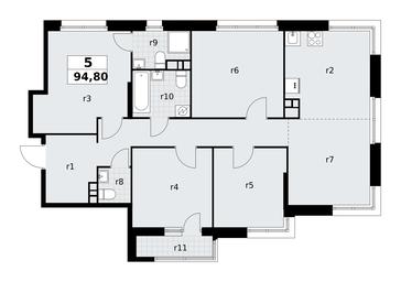 4-BD Apartment Sale, 94.8平方米 at Rodniye Kvartaly, Kvartal № 33, Marushkinskoye Settlement, Moscow, Russia #4