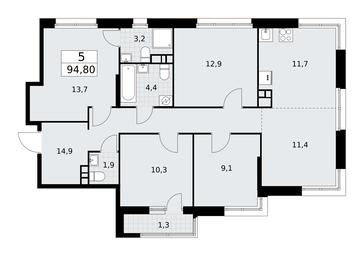 4-BD Apartment Sale, 94.8平方米 at Rodniye Kvartaly, Kvartal № 33, Marushkinskoye Settlement, Moscow, Russia #3 4-BD Apartment Sale, 94.8平方米 at Rodniye Kvartaly, Kvartal № 33, Marushkinskoye Settlement, Moscow, Russia #3
