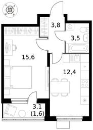 1-BD Apartment Sale, 36.9平方米 at Pervy Donskoj, zhiloy mikrorayon Sapronovo, derevnya Sapronovo, Leninskiy City District, Moscow Region, Russia #3