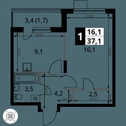 1-BD Apartment Sale, 37.1平方米 at Pervy Donskoj, zhiloy mikrorayon Sapronovo, derevnya Sapronovo, Leninskiy City District, Moscow Region, Russia #2