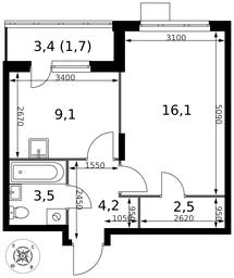1-BD Apartment Sale, 37.1平方米 at Pervy Donskoj, zhiloy mikrorayon Sapronovo, derevnya Sapronovo, Leninskiy City District, Moscow Region, Russia #4