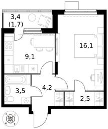 1-BD Apartment Sale, 37.1平方米 at Pervy Donskoj, zhiloy mikrorayon Sapronovo, derevnya Sapronovo, Leninskiy City District, Moscow Region, Russia #3