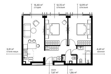 2-BD Apartment Sale, 59.2 sq. m. at Symphony 34, 2nd Khutorskaya Street, 38А, Moscow, Russia #2 2-BD Apartment Sale, 59.2 sq. m. at Symphony 34, 2nd Khutorskaya Street, 38А, Moscow, Russia #2