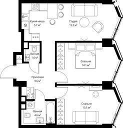 2-BD Apartment Sale, 64.3 sq. m. at Symphony 34, 2nd Khutorskaya Street, 38А, Moscow, Russia #3