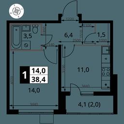 1-BD Apartment Sale, 38.4平方米 at Pervy Yuzhny, zhiloy kompleks Pervy Yuzhny, Leninskiy City District, Moscow Region, Russia #2