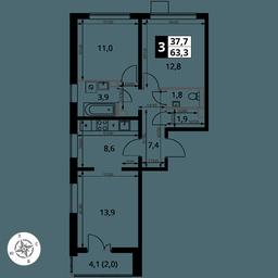 3-BD Apartment Sale, 63.3 sq. m. at Pervy Yuzhny, zhiloy kompleks Pervy Yuzhny, Leninskiy City District, Moscow Region, Russia #2 3-BD Apartment Sale, 63.3 sq. m. at Pervy Yuzhny, zhiloy kompleks Pervy Yuzhny, Leninskiy City District, Moscow Region, Russia #2