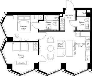 2-BD Apartment Sale, 69.2 sq. m. at Symphony 34, 2nd Khutorskaya Street, 38А, Moscow, Russia #3