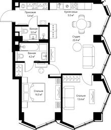 2-BD Apartment Sale, 69.9 sq. m. at Symphony 34, 2nd Khutorskaya Street, 38А, Moscow, Russia #3 2-BD Apartment Sale, 69.9 sq. m. at Symphony 34, 2nd Khutorskaya Street, 38А, Moscow, Russia #3