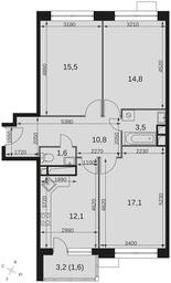 3-BD Apartment Sale, 76.9 sq. m. at Datskiy Kvartal, Datskiy Kvartal Residential Complex, posyolok Nagornoye, Mytishi Urban District, Moscow Region, Russia #4