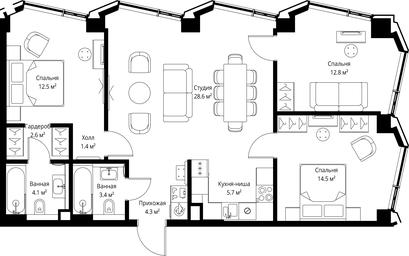 3-BD Apartment Sale, 89.9 sq. m. at Symphony 34, 2nd Khutorskaya Street, 38А, Moscow, Russia #3