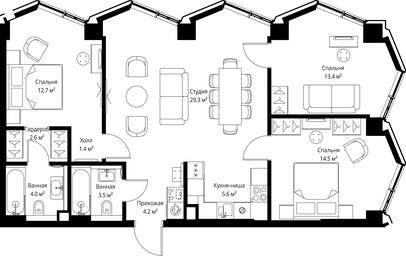 3-BD Apartment Sale, 91.2平方米 at Symphony 34, 2nd Khutorskaya Street, 38А, Moscow, Russia #3 3-BD Apartment Sale, 91.2平方米 at Symphony 34, 2nd Khutorskaya Street, 38А, Moscow, Russia #3