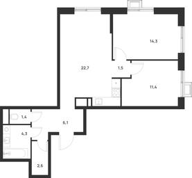 1-BD Apartment Sale, 64.3平方米 at Газопровод, Sosenskoye Settlement, Moscow, Russia #3