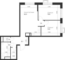 1-BD Apartment Sale, 64.3平方米 at Газопровод, Sosenskoye Settlement, Moscow, Russia #4