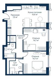 2-BD Apartment Sale, 70.4平方米 at City Bay, Volokolamskoye Highway, 95с3, Moscow, Russia #3