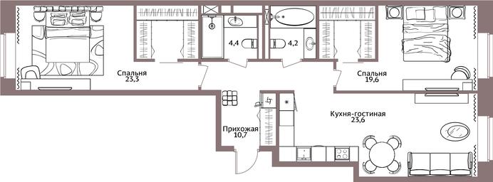 2-BD Apartment Sale, 87.6平方米 at Legacy, Michurinsky Avenue, 30А, Moscow, Russia #3