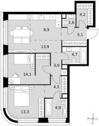 3-BD Apartment Sale, 78.2平方米 at Amber City, 3rd Khoroshyovsky Drive, 3А, Moscow, Russia #3