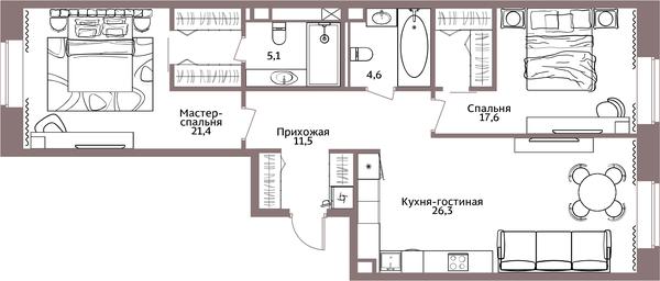 2-BD Apartment Sale, 85.5 sq. m. at Legacy, Michurinsky Avenue, 30А, Moscow, Russia #3 2-BD Apartment Sale, 85.5 sq. m. at Legacy, Michurinsky Avenue, 30А, Moscow, Russia #3