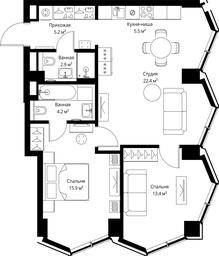 2-BD Apartment Sale, 69.5 sq. m. at Symphony 34, 2nd Khutorskaya Street, 38А, Moscow, Russia #3 2-BD Apartment Sale, 69.5 sq. m. at Symphony 34, 2nd Khutorskaya Street, 38А, Moscow, Russia #3