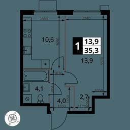 1-BD Apartment Sale, 35.3 sq. m. at 1 Izmajlovskij, Montazhnaya Street, 8с13, Moscow, Russia #4