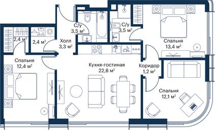 Продажа 3-комн. квартиры, 76,94 м² в ЖК «Сити Бэй (City Bay)», Волоколамское шоссе, 95с3, Москва, Россия #2 Продажа 3-комн. квартиры, 76,94 м² в ЖК «Сити Бэй (City Bay)», Волоколамское шоссе, 95с3, Москва, Россия #2