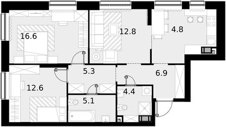 2-BD Apartment Sale, 76 sq. m. at Crystal, Generala Glagoleva Street, 16с1, Moscow, Russia #2