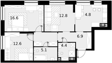 2-BD Apartment Sale, 76 sq. m. at Crystal, Generala Glagoleva Street, 16с1, Moscow, Russia #2