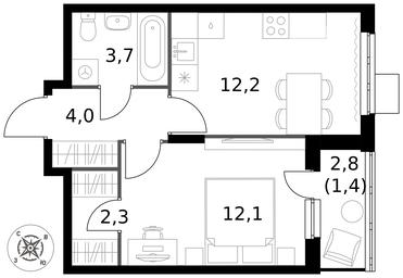 1-BD Apartment Sale, 35.7平方米 at Pervy Donskoj, zhiloy mikrorayon Sapronovo, derevnya Sapronovo, Leninskiy City District, Moscow Region, Russia #3