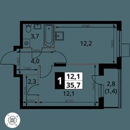 1-BD Apartment Sale, 35.7平方米 at Pervy Donskoj, zhiloy mikrorayon Sapronovo, derevnya Sapronovo, Leninskiy City District, Moscow Region, Russia #2