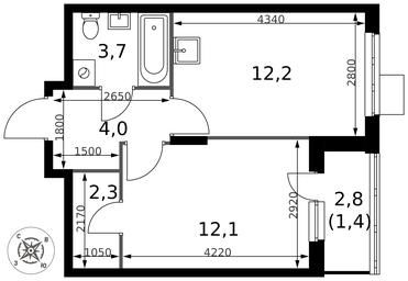 1-BD Apartment Sale, 35.7平方米 at Pervy Donskoj, zhiloy mikrorayon Sapronovo, derevnya Sapronovo, Leninskiy City District, Moscow Region, Russia #4