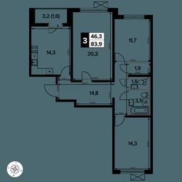 3-BD Apartment Sale, 83.7 sq. m. at Yzhnaya Bitsa, Yuzhnaya Bitsa Residential Complex, posyolok Bittsa, Leninskiy City District, Moscow Region, Russia #2 3-BD Apartment Sale, 83.7 sq. m. at Yzhnaya Bitsa, Yuzhnaya Bitsa Residential Complex, posyolok Bittsa, Leninskiy City District, Moscow Region, Russia #2