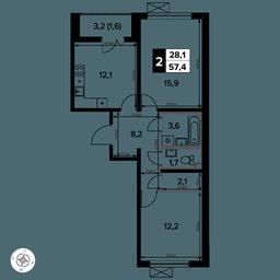 2-BD Apartment Sale, 57.4 sq. m. at Yzhnaya Bitsa, Yuzhnaya Bitsa Residential Complex, posyolok Bittsa, Leninskiy City District, Moscow Region, Russia #2
