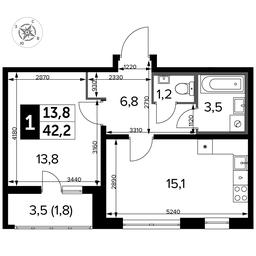 1-BD Apartment Sale, 42.4平方米 at Yzhnaya Bitsa, Yuzhnaya Bitsa Residential Complex, posyolok Bittsa, Leninskiy City District, Moscow Region, Russia #4