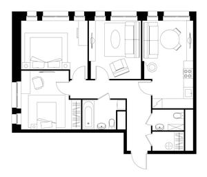 3-BD Apartment Sale, 74.1平方米 at Pervyi Moskovskiy, ulitsa Bianki, 1, Moskovskiy, Moscow, Russia #2