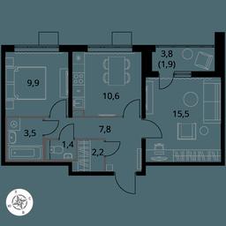 2-BD Apartment Sale, 52.8平方米 at Pervy Yuzhny, zhiloy kompleks Pervy Yuzhny, Leninskiy City District, Moscow Region, Russia #3