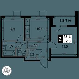 2-BD Apartment Sale, 52.8平方米 at Pervy Yuzhny, zhiloy kompleks Pervy Yuzhny, Leninskiy City District, Moscow Region, Russia #2