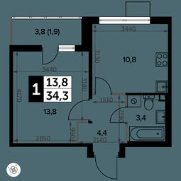 1-BD Apartment Sale, 34.7平方米 at Yzhnaya Bitsa, Yuzhnaya Bitsa Residential Complex, posyolok Bittsa, Leninskiy City District, Moscow Region, Russia #2