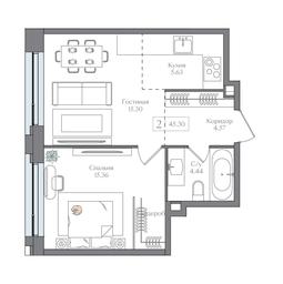 1-BD Apartment Sale, 45.3平方米 at Preobrazhenskaya ploschad, 1st Bukhvostova Street, Moscow, Russia #2