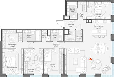 4-BD Apartment Sale, 180.3平方米 at West Garden, Minskaya Street, 1Вс1, Moscow, Russia #3