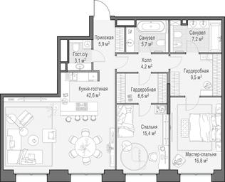 2-BD Apartment Sale, 117.7 sq. m. at Life Time, Sergeya Makeyeva Street, вл11/9с1-10, Moscow, Russia #4