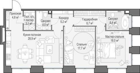 3-BD Apartment Sale, 95.6 sq. m. at Life Time, Sergeya Makeyeva Street, вл11/9с1-10, Moscow, Russia #4