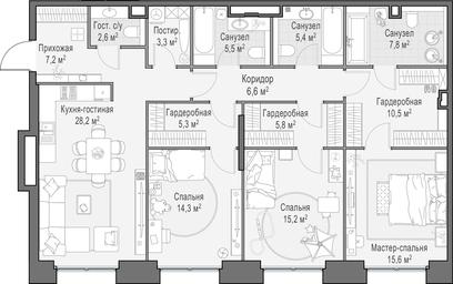 2-BD Apartment Sale, 134.6 sq. m. at Life Time, Sergeya Makeyeva Street, вл11/9с1-10, Moscow, Russia #3