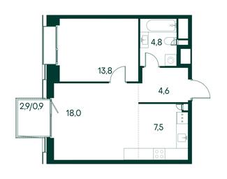 1-BD Apartment Sale, 49.6平方米 at Primavera, Volokolamskoye Highway, вл67, Moscow, Russia #3