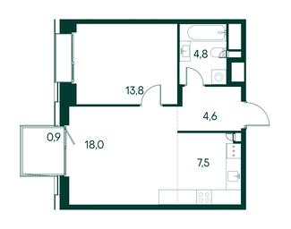 1-BD Apartment Sale, 49.6平方米 at Primavera, Volokolamskoye Highway, вл67, Moscow, Russia #2