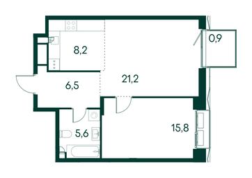 1-BD Apartment Sale, 58.2平方米 at Primavera, Volokolamskoye Highway, вл67, Moscow, Russia #2