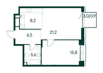1-BD Apartment Sale, 58.2平方米 at Primavera, Volokolamskoye Highway, вл67, Moscow, Russia #3