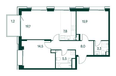 2-BD Apartment Sale, 75.9 sq. m. at Primavera, Volokolamskoye Highway, вл67, Moscow, Russia #2