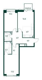 2-BD Apartment Sale, 80.1平方米 at Primavera, Volokolamskoye Highway, вл67, Moscow, Russia #3