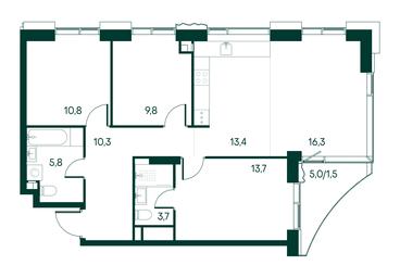 3-BD Apartment Sale, 85.3平方米 at Primavera, Volokolamskoye Highway, вл67, Moscow, Russia #3 3-BD Apartment Sale, 85.3平方米 at Primavera, Volokolamskoye Highway, вл67, Moscow, Russia #3